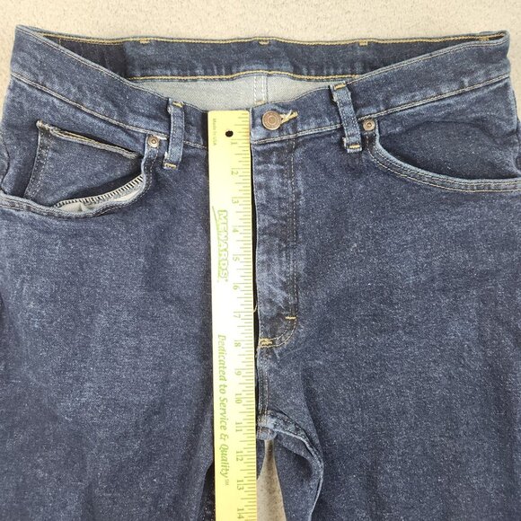 Wrangler Jeans Mens 34x32 Blue Slim Fit Straight Leg Dark Wash Cowboy Workwear - Picture 6 of 12